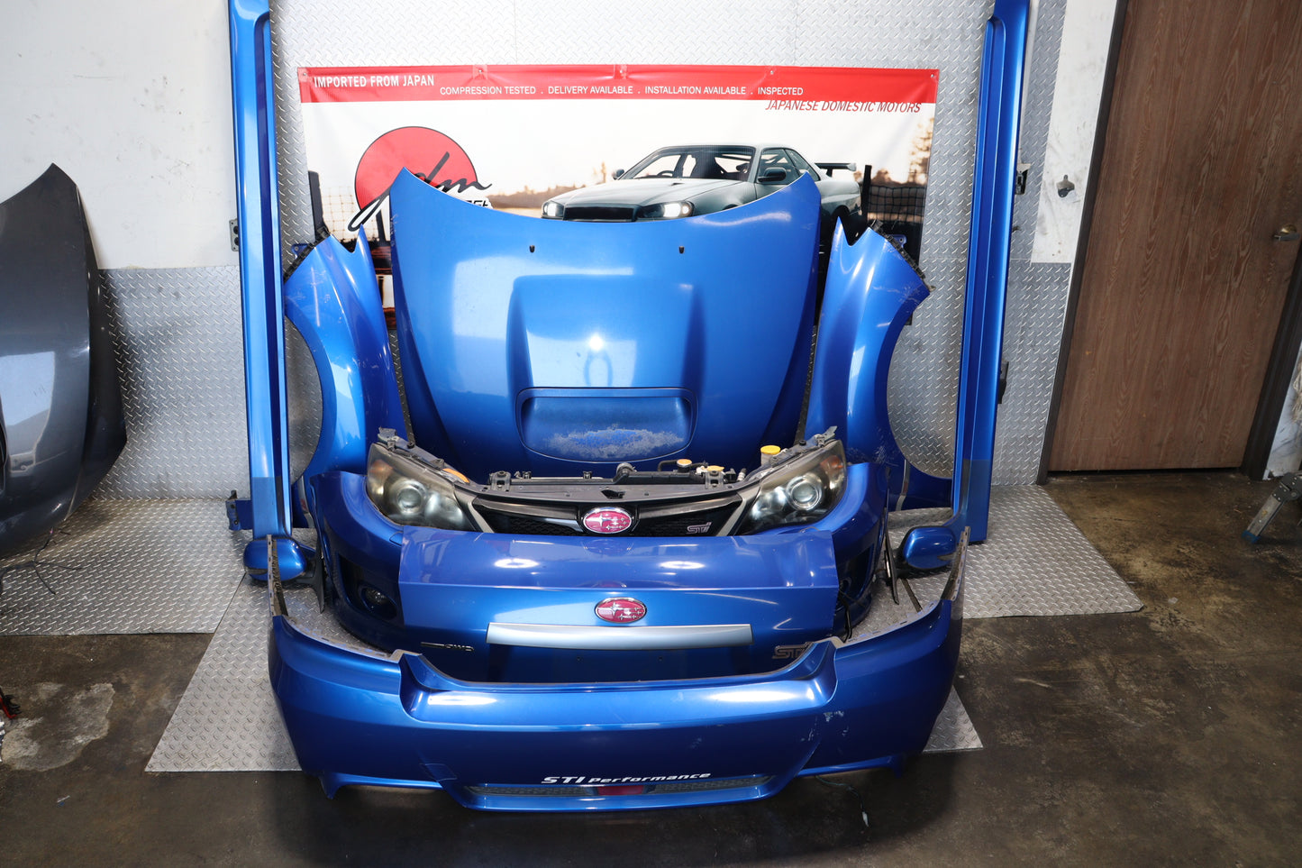 JDM BLUE SUBARU IMPREZA WRX STI SEDAN 2008 - 2014 GRB GVF COMPLETE FRONT END NOSE CUT ASSEMBLY
