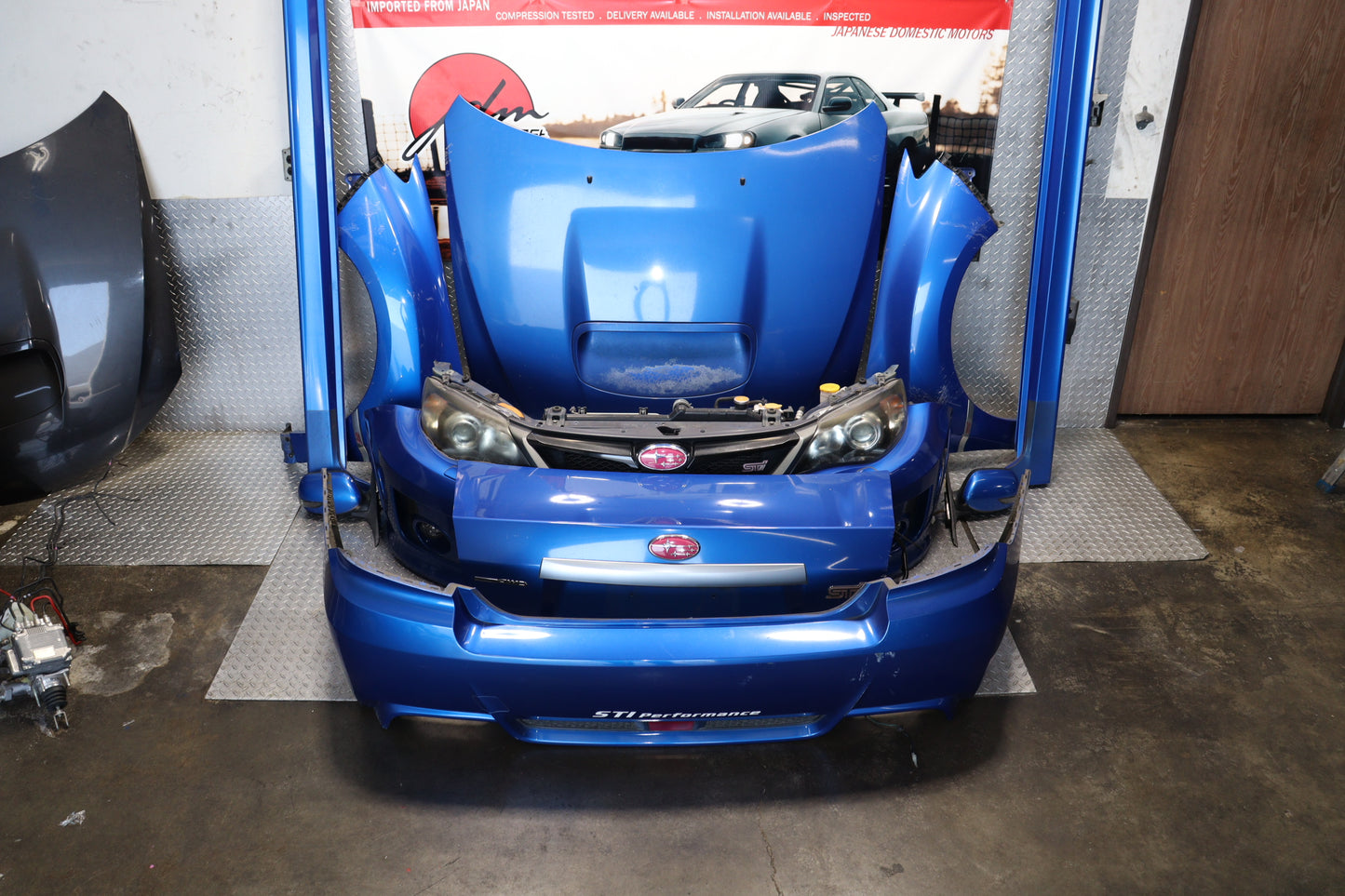 JDM BLUE SUBARU IMPREZA WRX STI SEDAN 2008 - 2014 GRB GVF COMPLETE FRONT END NOSE CUT ASSEMBLY