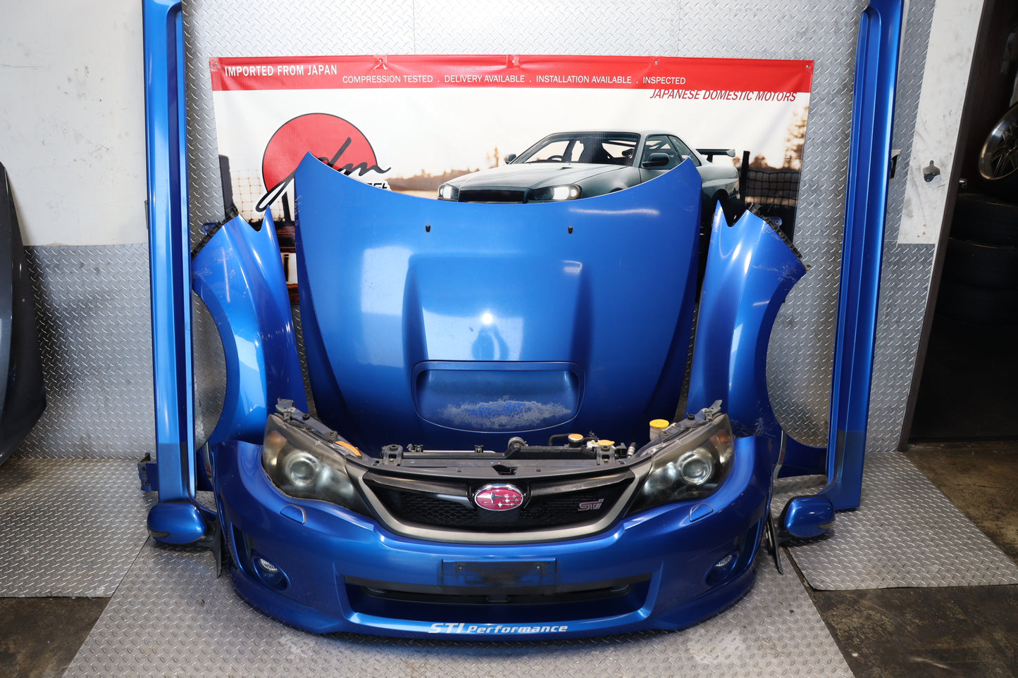 JDM BLUE SUBARU IMPREZA WRX STI SEDAN 2008 - 2014 GRB GVF COMPLETE FRONT END NOSE CUT ASSEMBLY