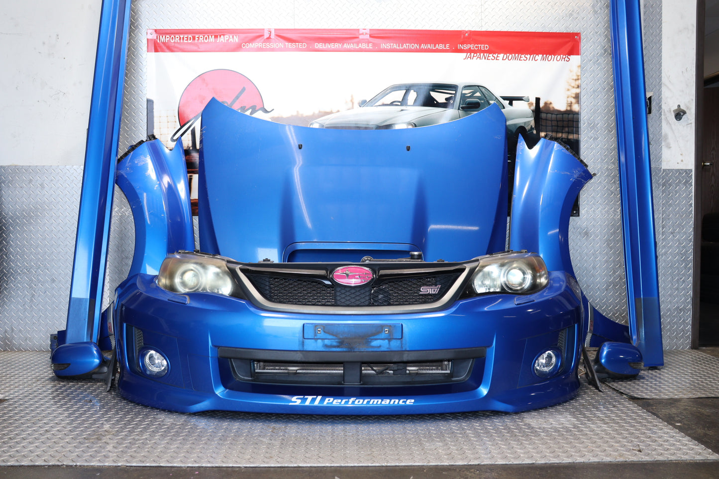 JDM BLUE SUBARU IMPREZA WRX STI SEDAN 2008 - 2014 GRB GVF COMPLETE FRONT END NOSE CUT ASSEMBLY