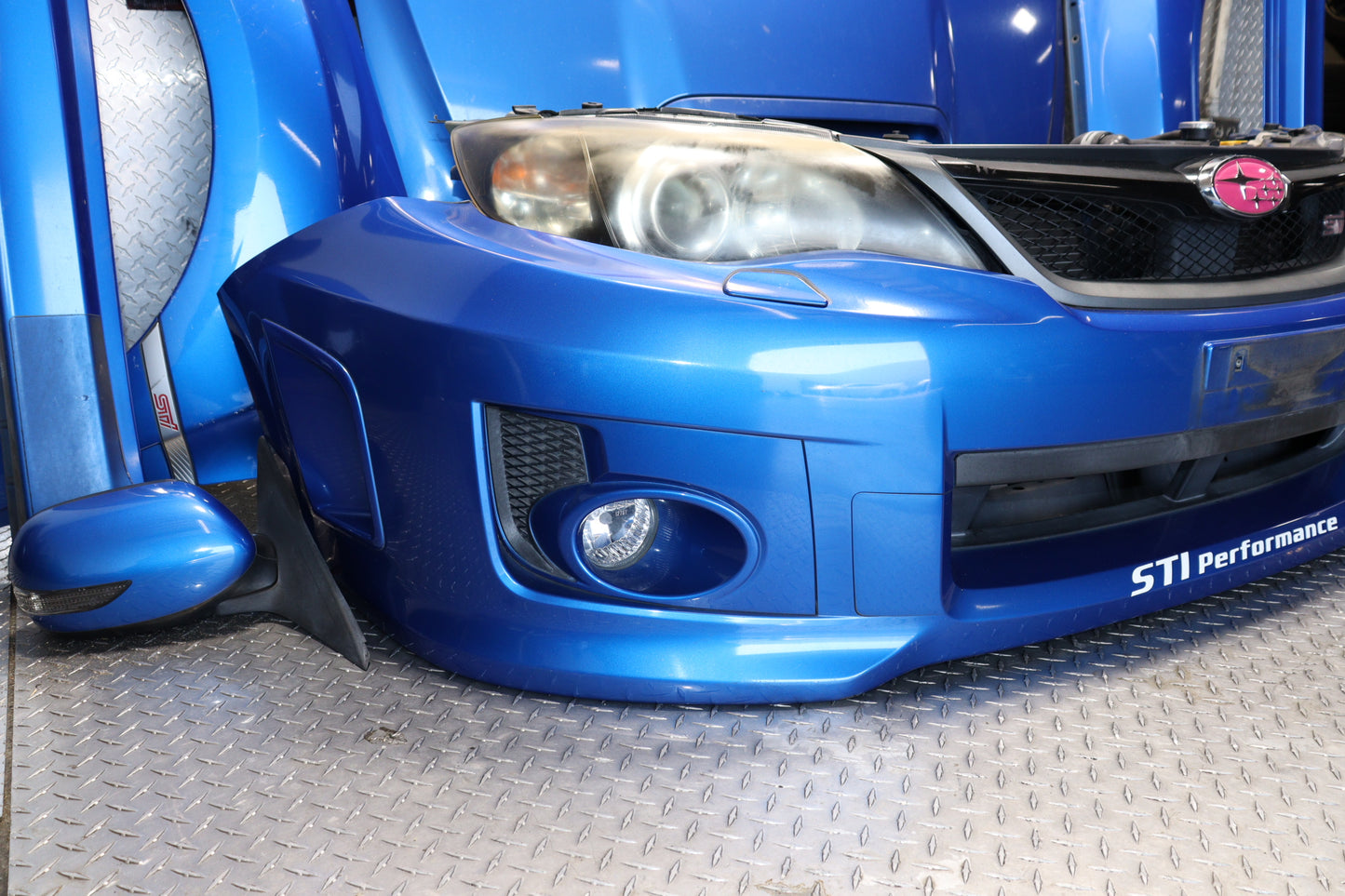 JDM BLUE SUBARU IMPREZA WRX STI SEDAN 2008 - 2014 GRB GVF COMPLETE FRONT END NOSE CUT ASSEMBLY